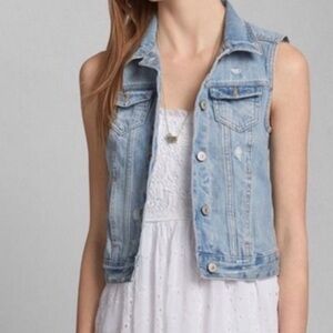 Abercrombie & Fitch Distressed Denim Trucker Vest